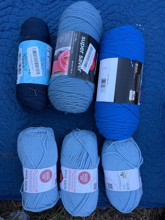 Red Heart and Simply Soft Blue Acrylic Yarn Skeins