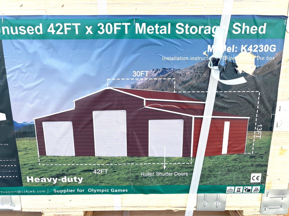 Unused KJ 42ft x 30ft Metal Barn, Red/Brown