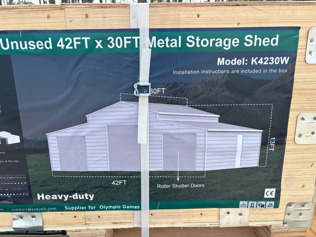Unused KJ 42ft x 30ft Metal Barn, Cream