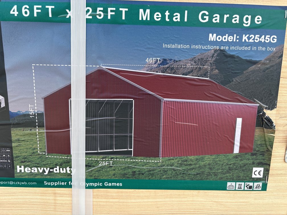 Unused KJ 46ft x 25ft Metal Garage, Red/Brown