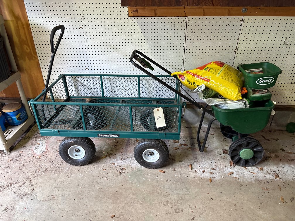Ground Work Garden Cart and Scotts Seed Spreaders