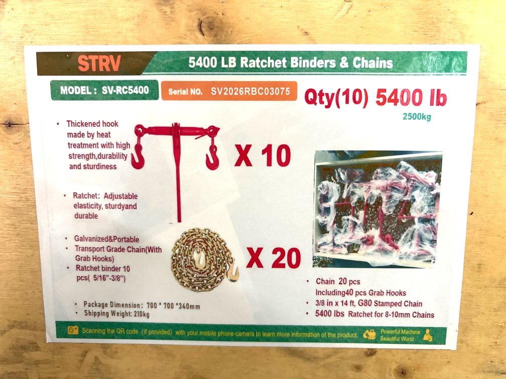 Unused STRV Ratchet Binders and Chains, 5400lb Cap