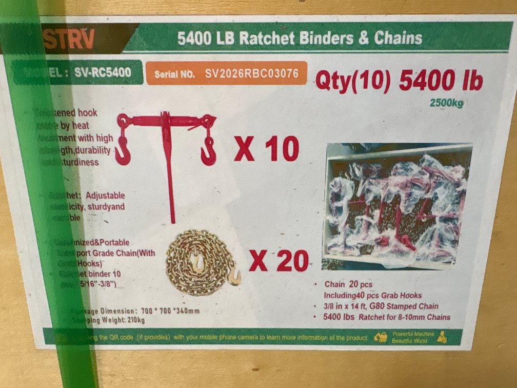 Unused STRV Ratchet Binders and Chains, 5400lb Cap
