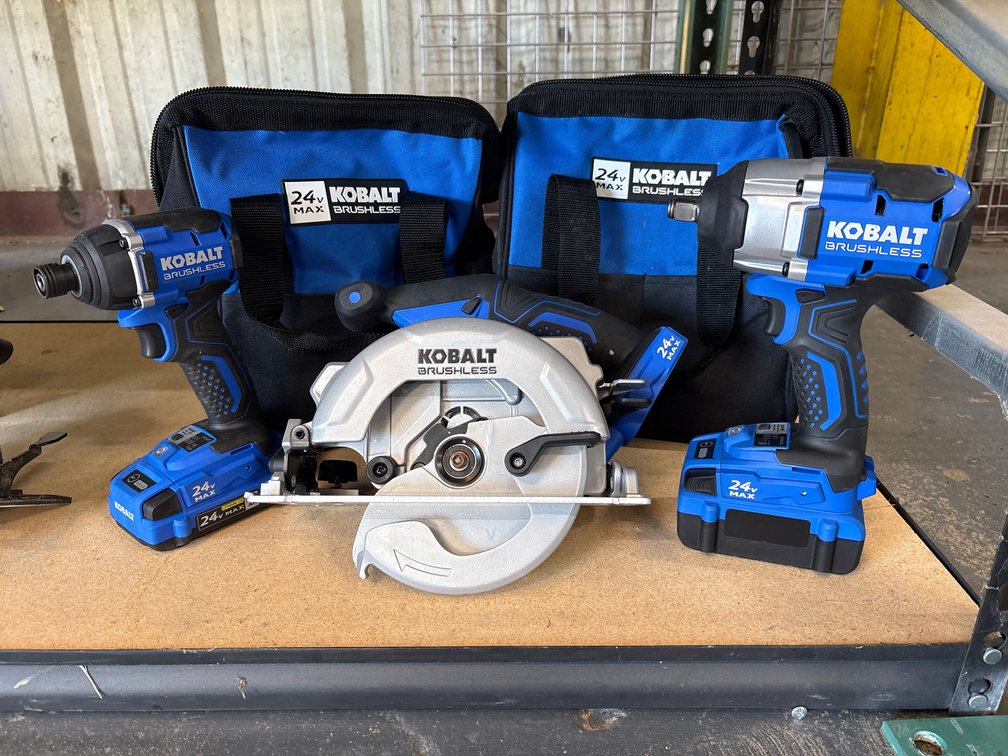 Kobalt 24V Max Circular Saw, Impact Wrench and Impact Driver, 3pcs, includes (2) Batteries and Chargers