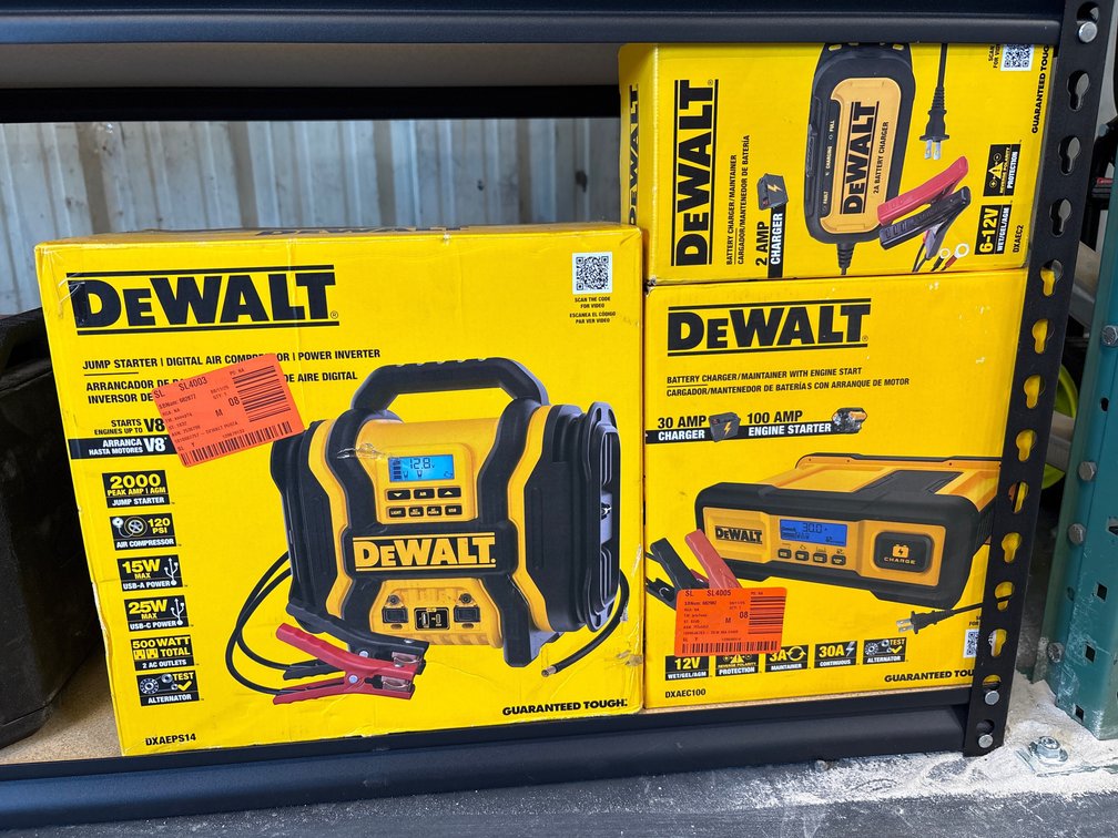 DeWalt Jump Starter, (2) Battery Charger/Maintainers, 3pcs