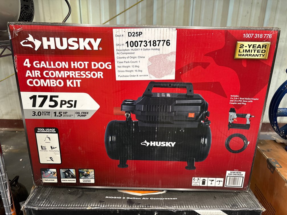 Husky 4 Gallon Hot Dog Compressor and Nailer Kit