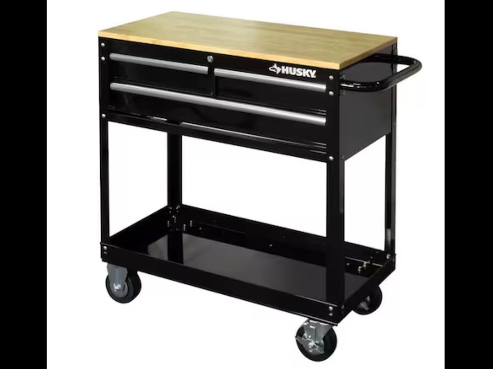 Husky 36in 3 Drawer Tool Cart w/ Wood Top