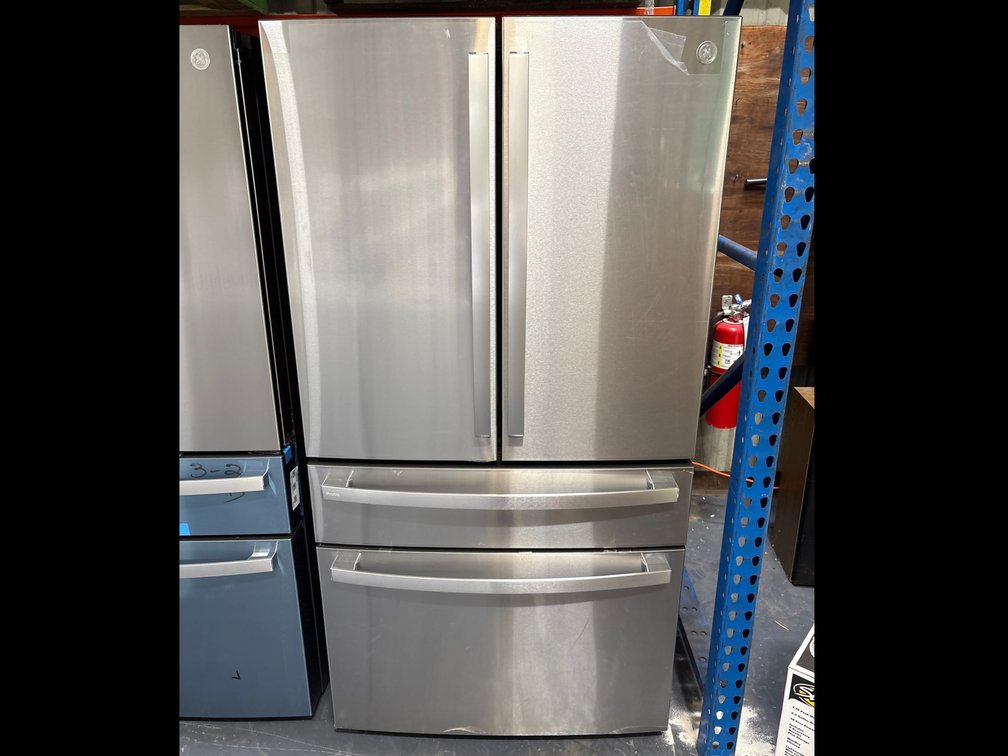 GE Proflie 22.9 Cubic Ft Counter Depth Quad Door Refrigerator, includes warranty, model pje23bywbfs