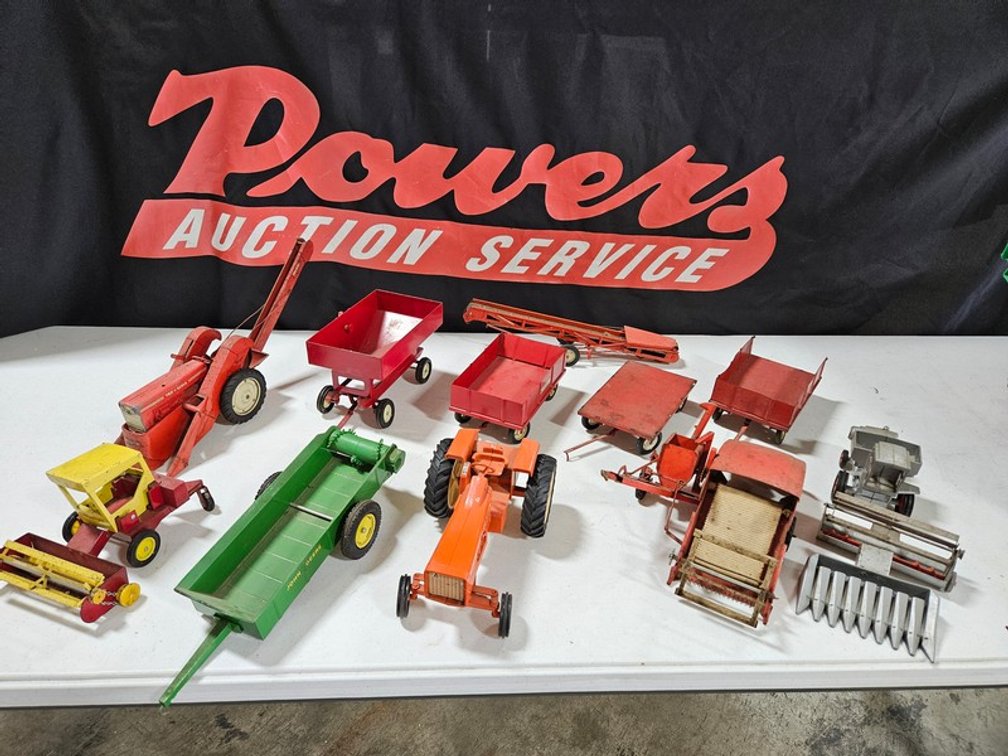 Tote Of Metal Farm Toys