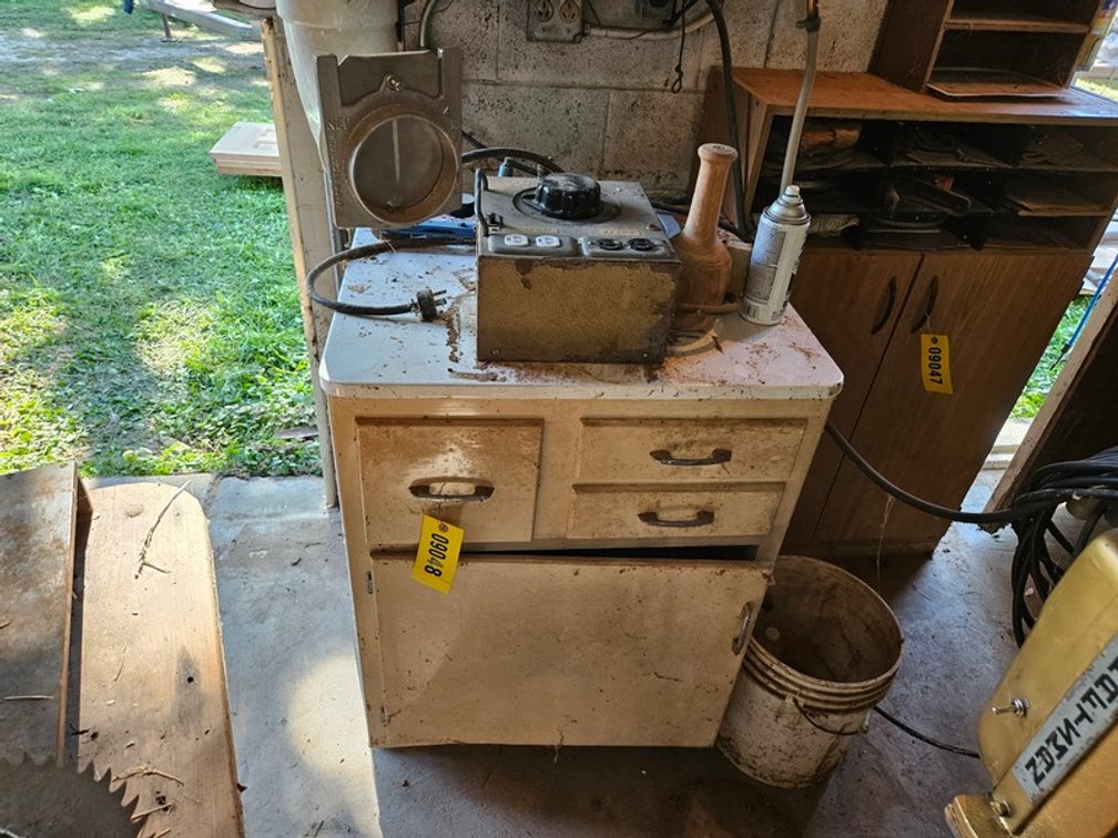 Wood Cabinet And Contents