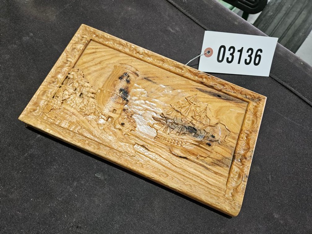 Sail Boat & Light House Wood Carving