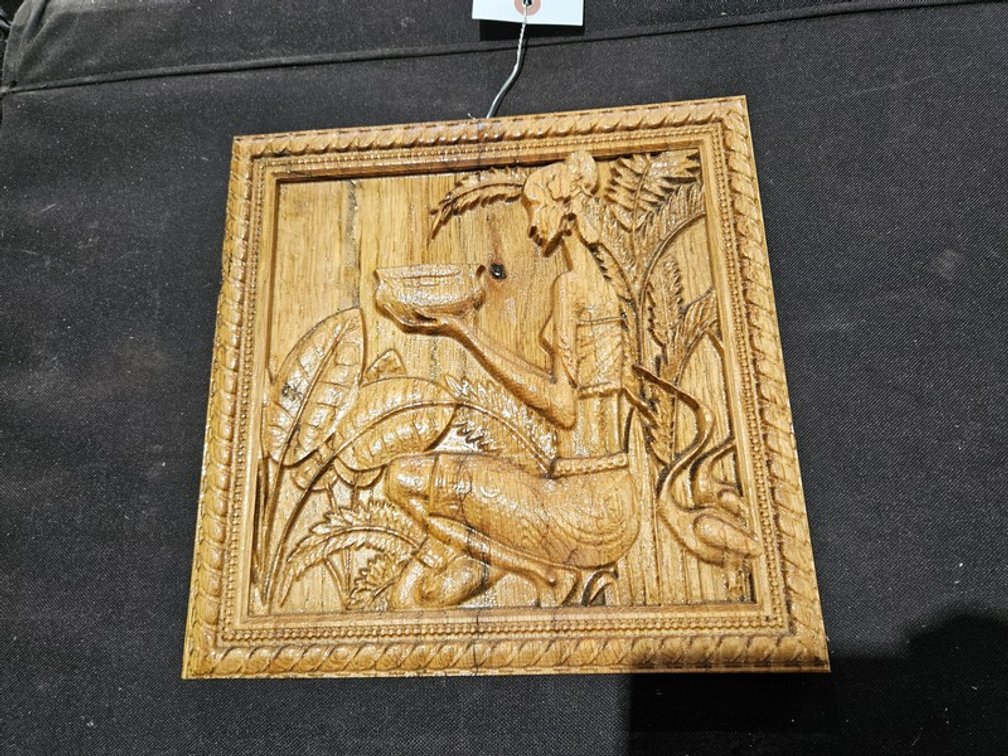 Lady With Bowl Wood Carving