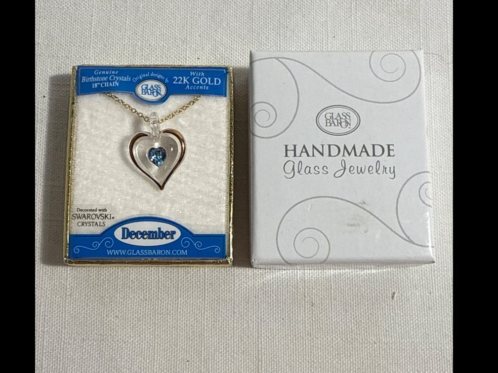 December Birthstone Heart Necklace (NIB)
