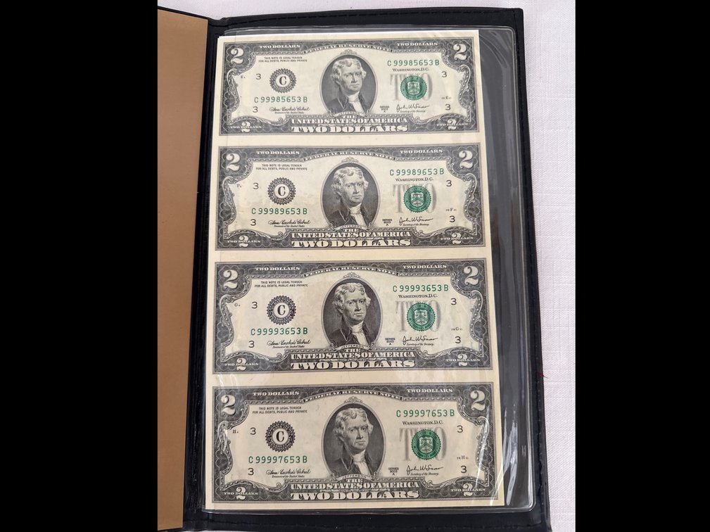 Uncut Sheet of $2.00 Bills
