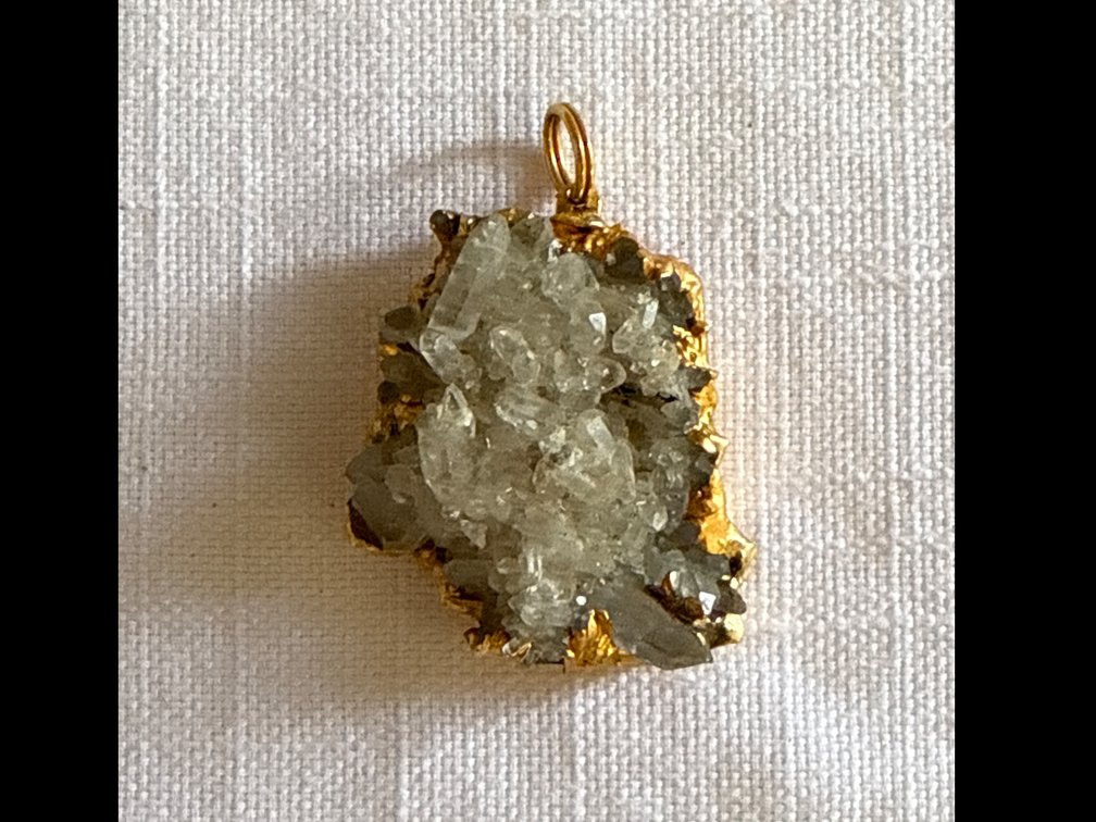 Vintage Druzy Quartz & Gold Pendent