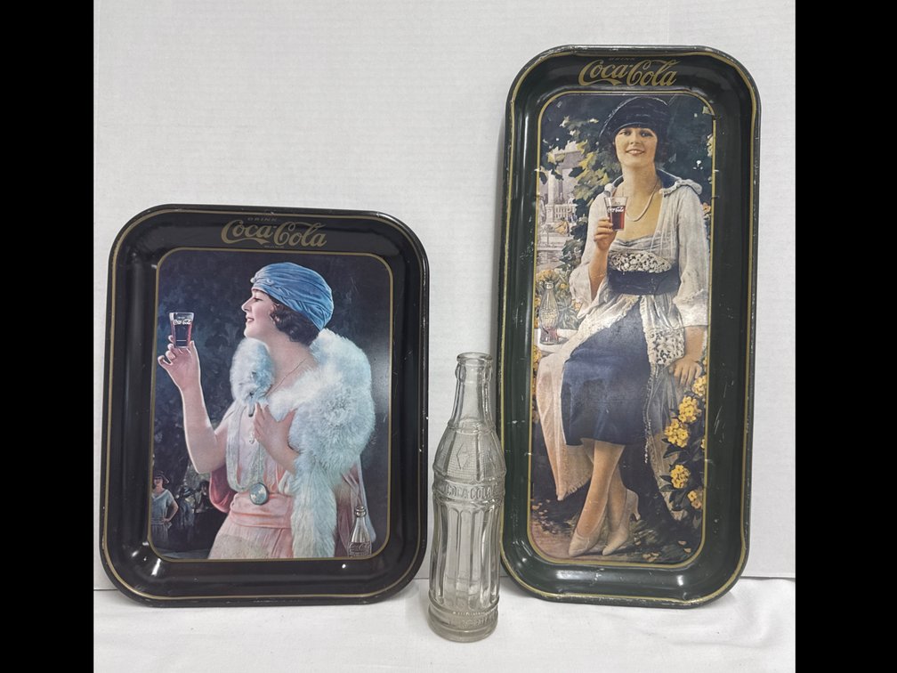 Vintage Coca-Cola Trays & 1940's Coke Bottle