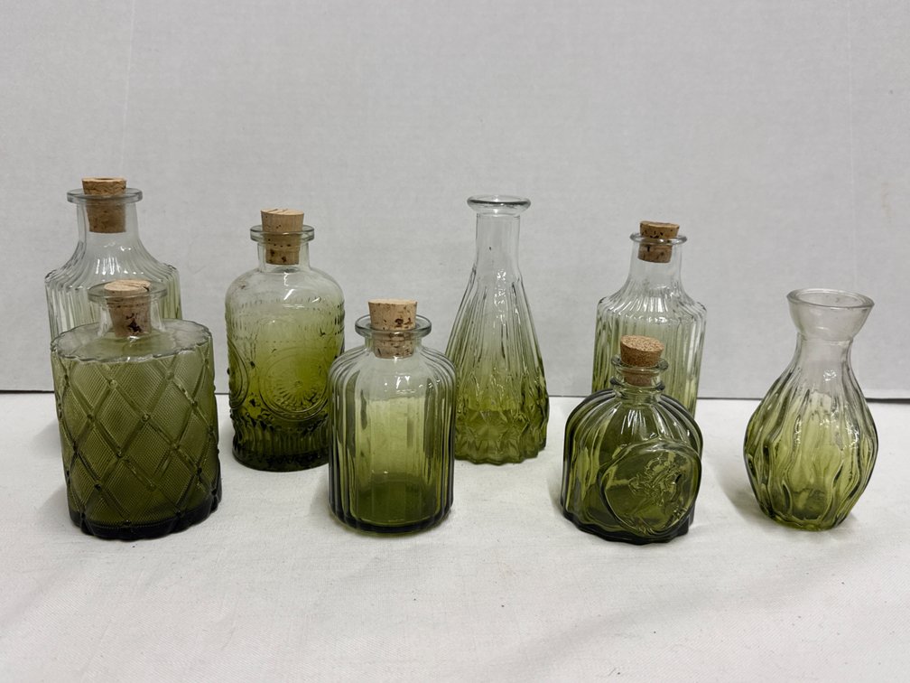 Vintage Green Glass Bottles (8)