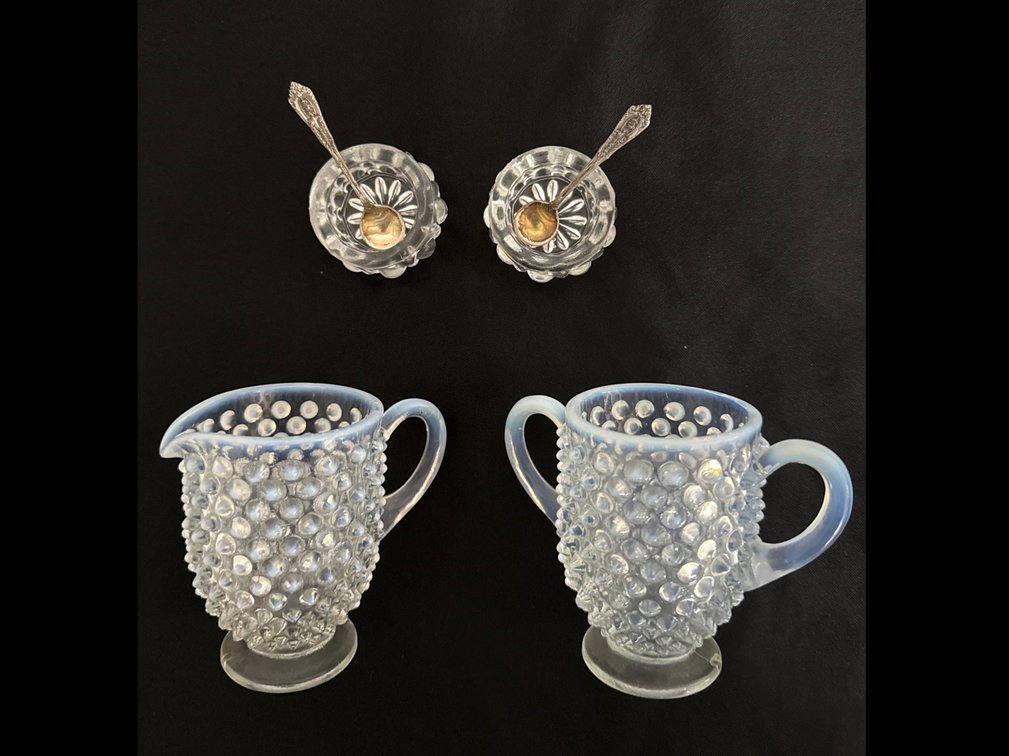 Vintage Fenton Hobnail Glass & Sterling Silver Spoons