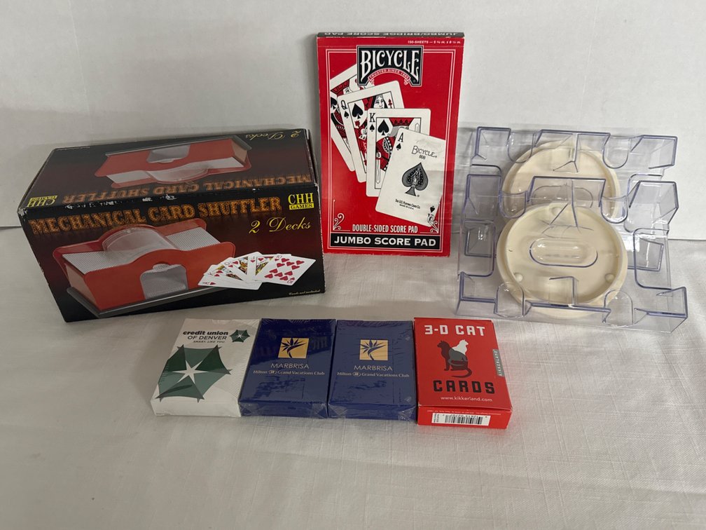 Mechanical Card Shuffler, Cards, Score Pad (New)