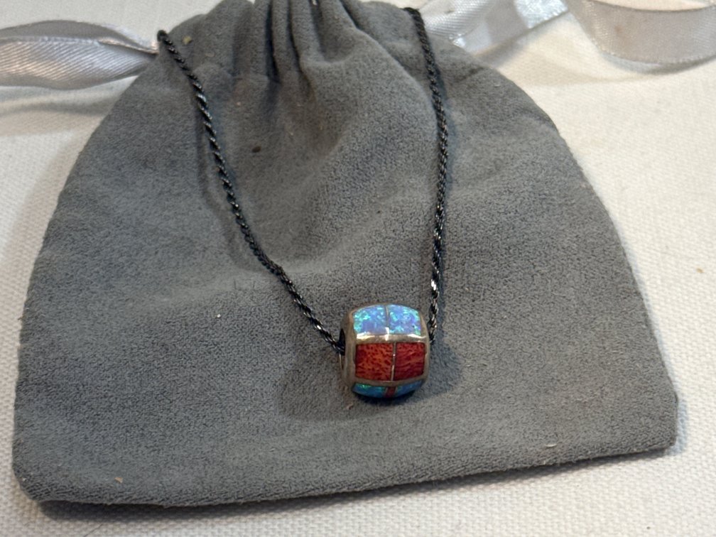 Silver Necklace with Colorful Barrel Pendant