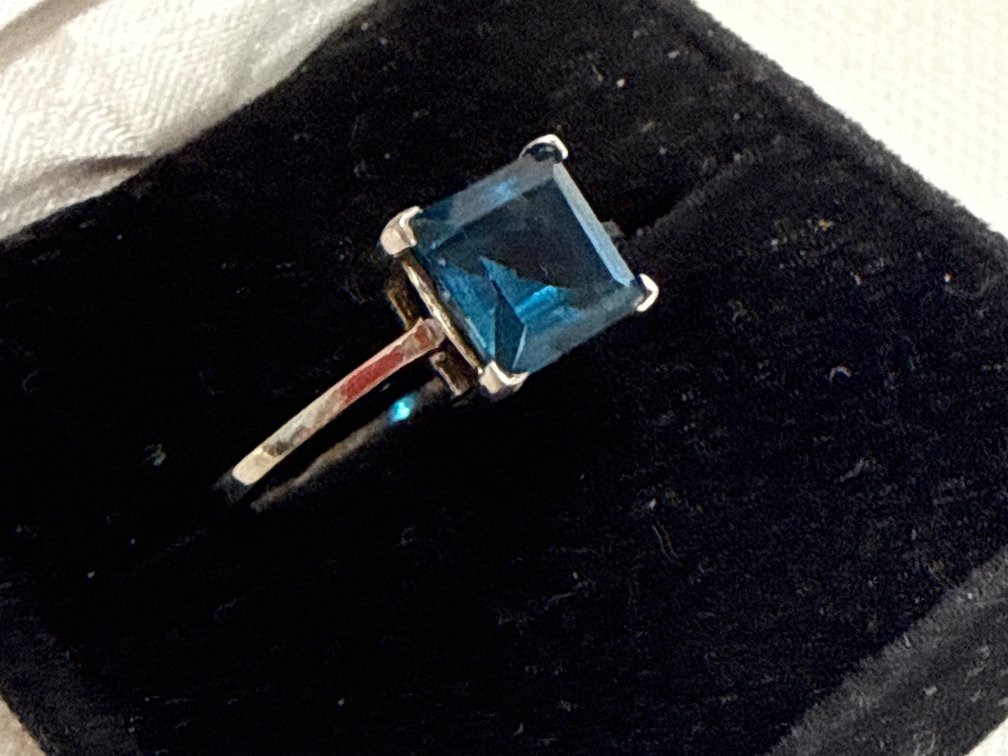 Vintage Radiant Blue Topaz & Silver Ring