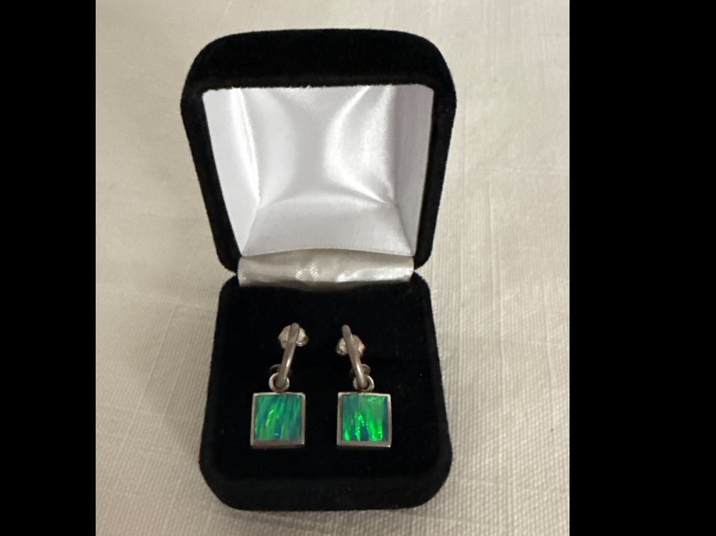 Sterling Silver Blue Opal Earrings