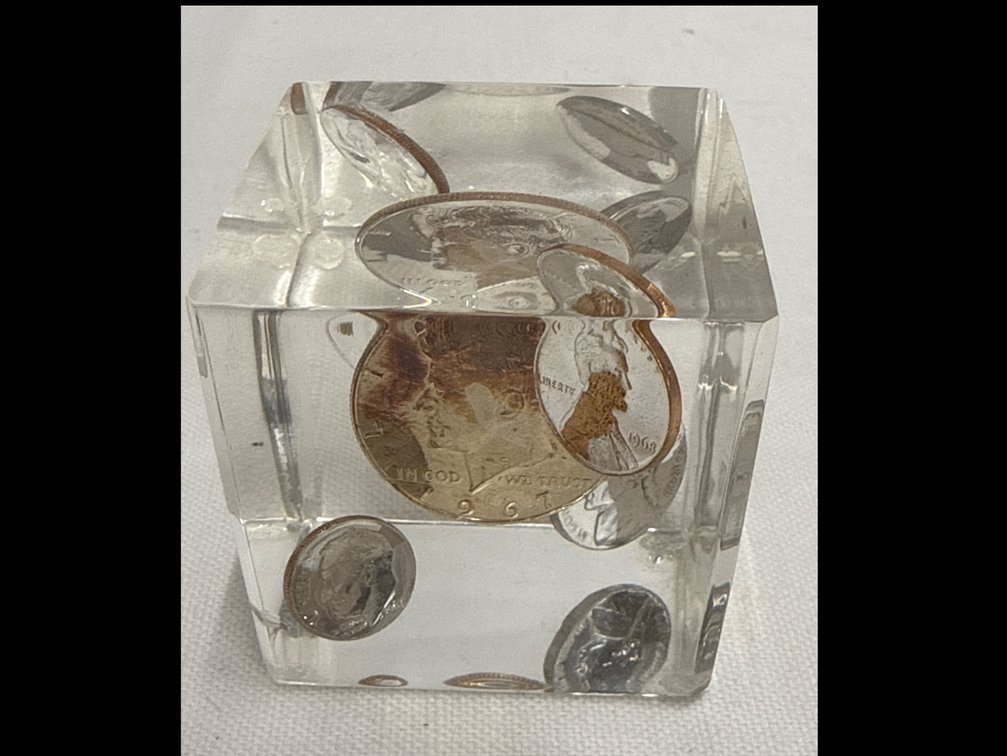 Vintage Lucite Coin Paperweight