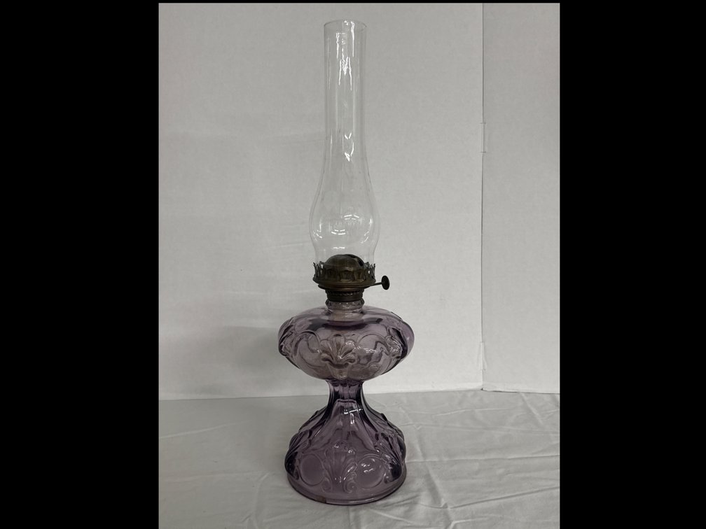 ANTIQUE Glass Pedestal Oil Lamp