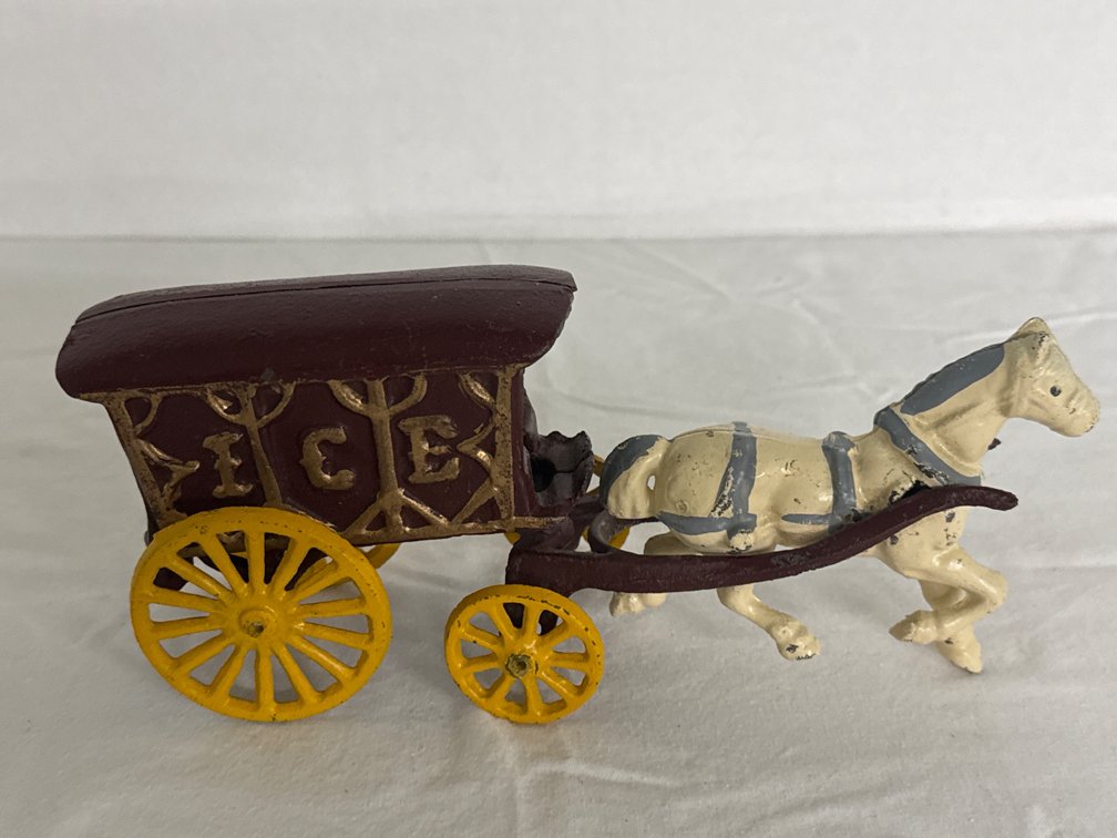 Vintage Cast Iron Horse Drawn Ice Wagon Toy