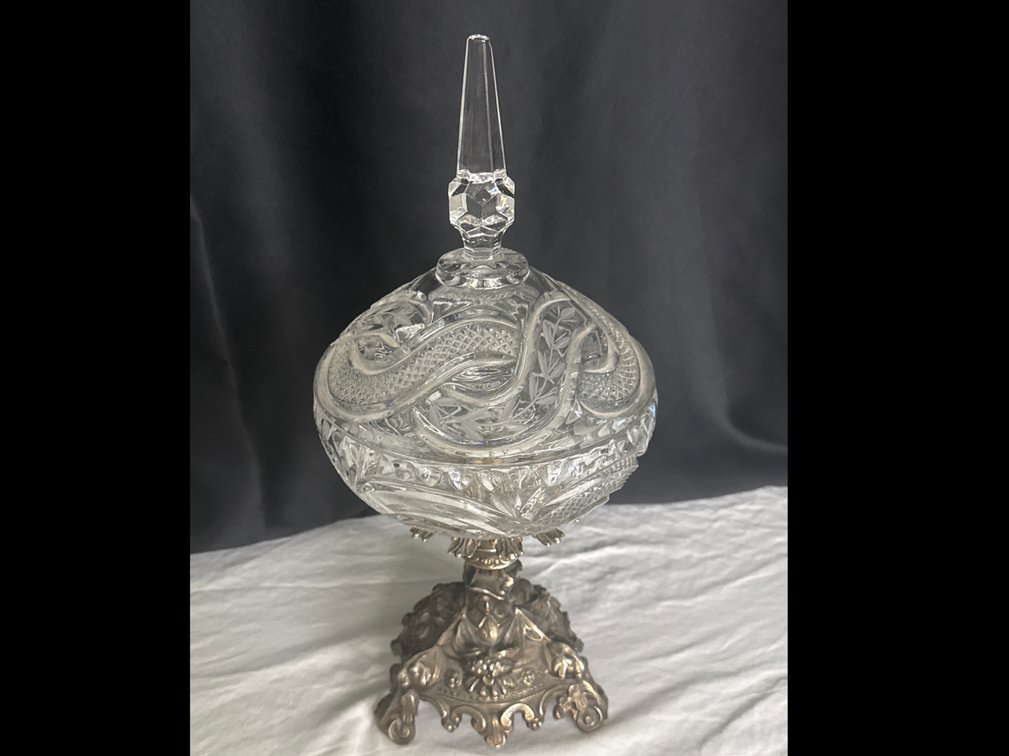 Vintage Crystal Candy Dish with Footed Base