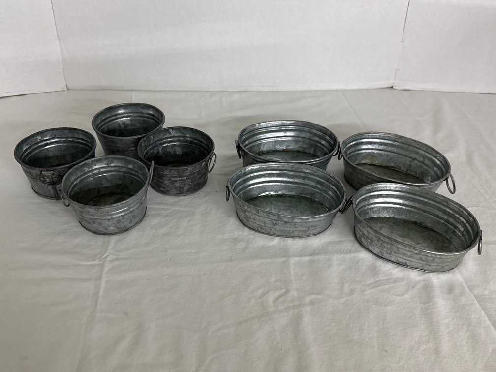 Small Galvanized Metal Tubs & Buckets (8)