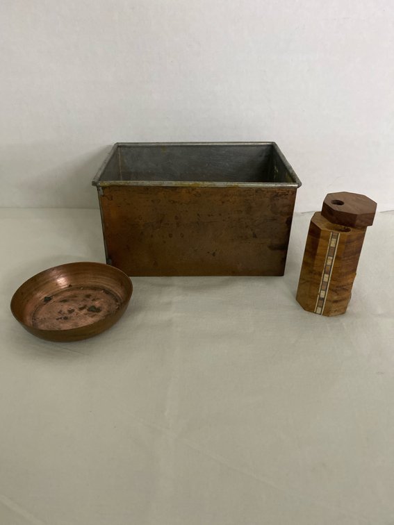 Copper Bowl, Copper Planter & Wooden Stash Box