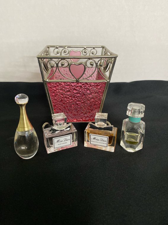 Perfume Caddy & 4 Miniature Perfume Bottles