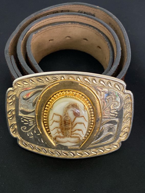 Larry Mahan “Genuine Leather” Belt with Scorpion Brass Belt Buckle