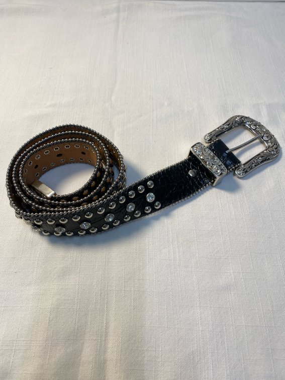 Nocona (34) Black Western Rhinestone & Silver Studded Belt