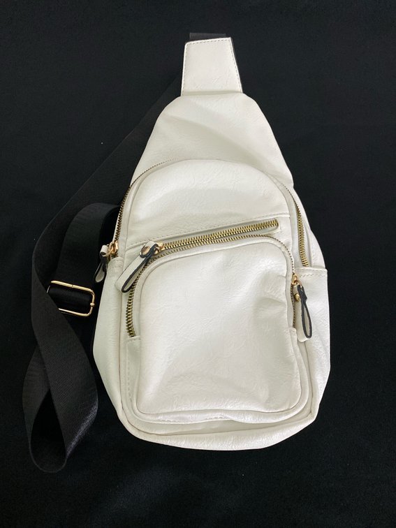 White/Cream Teardrop 4-Zipper Sling (Leather) Bag