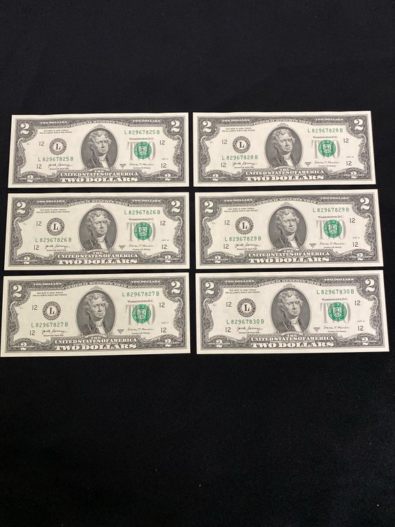 2017 A “Uncirculated” $2.00 Sequential Serial Numbers