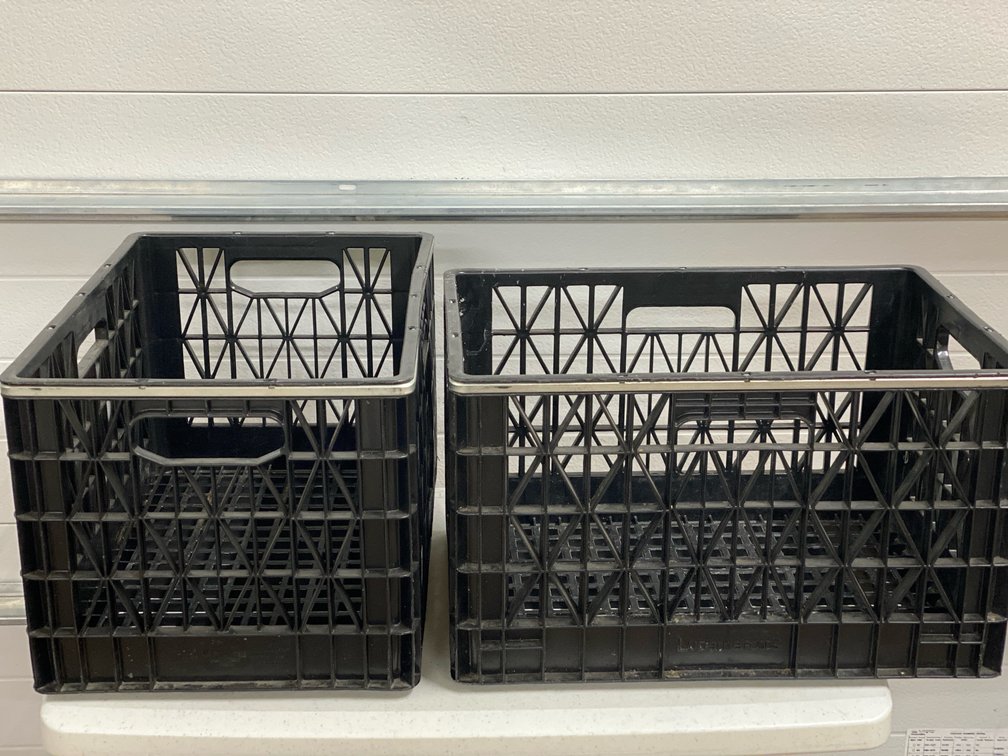 (2) 24-Quart Stackable Plastic (Steel Band) Milk Crates