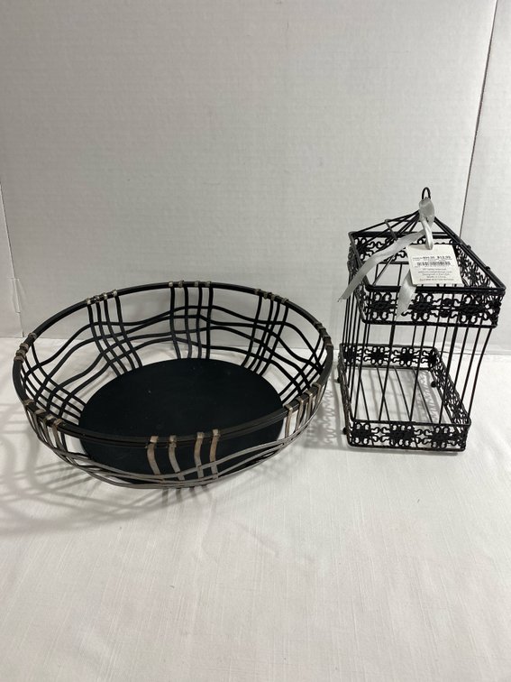 Metal (Large) Gourmet Bowl & (Small) Decor Bird Cage