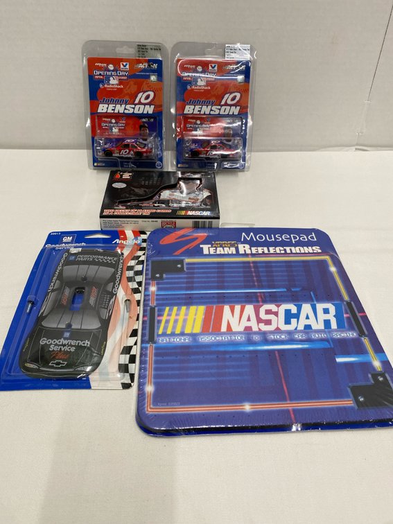 Nascar Collection (NEW) 2-Cars, 2-Decks of Playing Cards, Light Switch & Mousepad