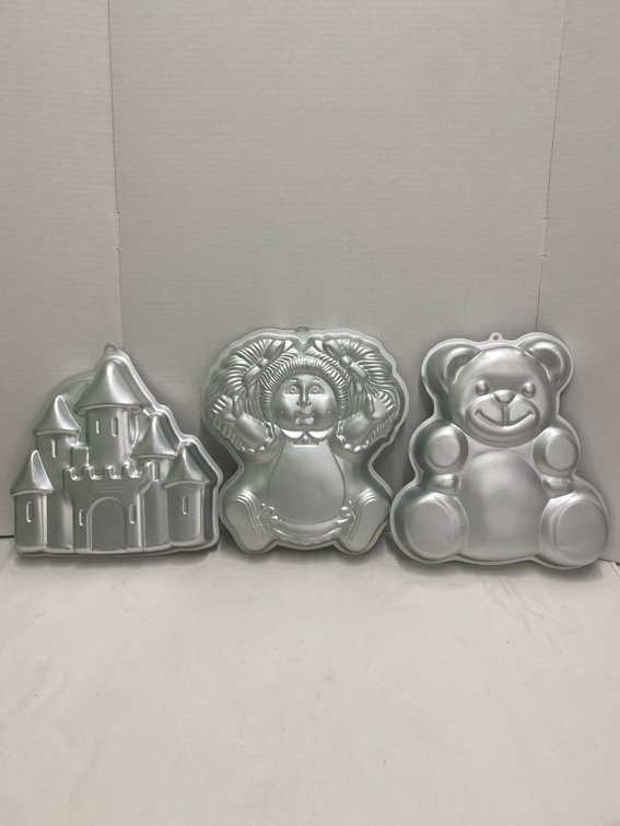1980’s Wilton Aluminum Cake Pans (Castle, Cabbage Patch & Teddy Bear)
