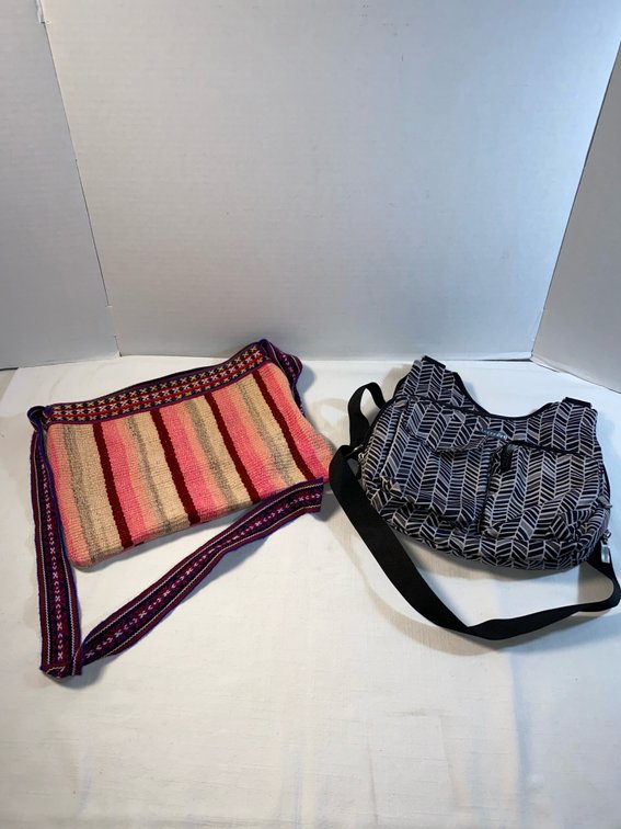 (2) Crossbody Bags (Hand Woven Peruvian & Baggallini Chevron-Print)