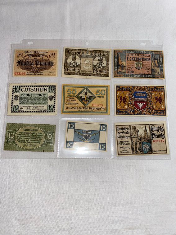 (9) Collection of German Notgeld “EMERGENCY CURRENCY” Period 1917-1923 Range
