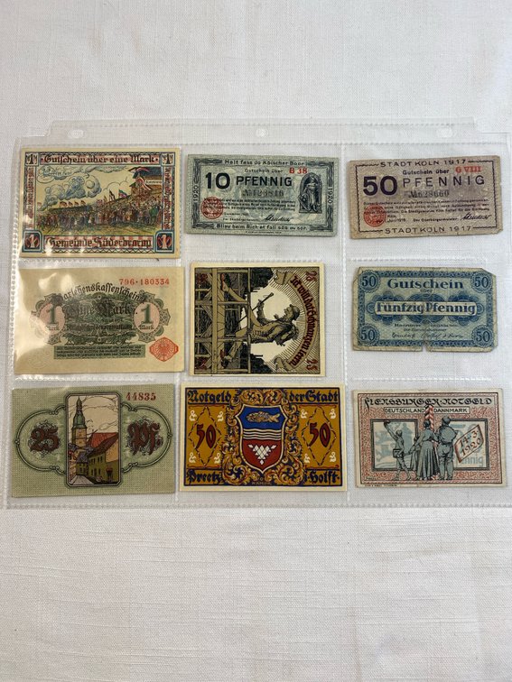(9) Collection of German Notgeld “EMERGENCY CURRENCY” 1917-1923 Range