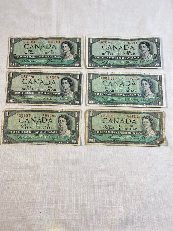 (6) Collection of Canada Un One Dollar 1954