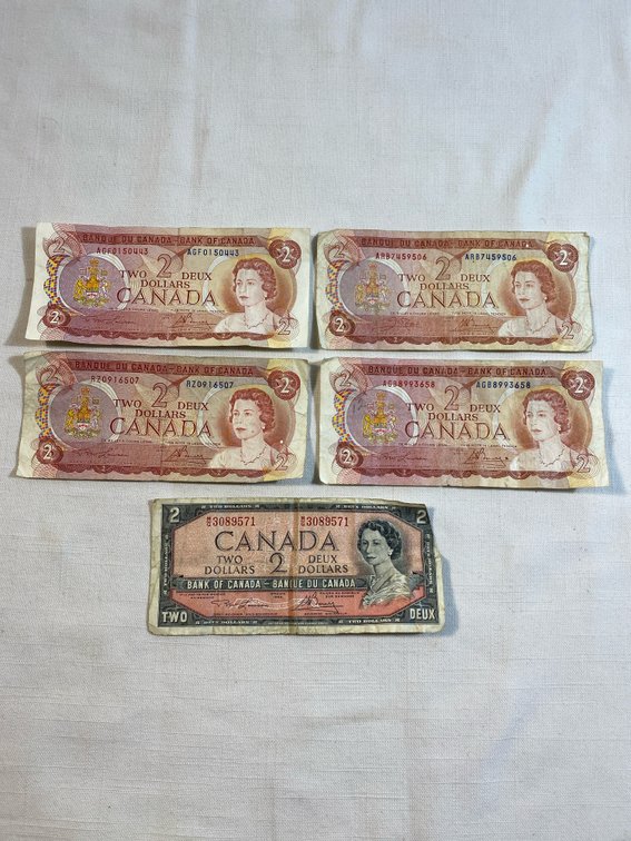 (5) Collection of 4 x 1974 & 1x 1954 Canada Two Deux Dollars