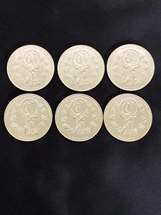(6) "One C" Coins Official Token Medal from C-Ville (Atlas Carrying Globe)