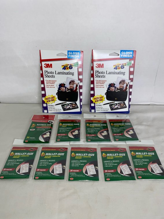 (2) NEW Photo Laminating Sheets Packages, (4) Business Size Pouches & (5) Wallet-Size Pouches