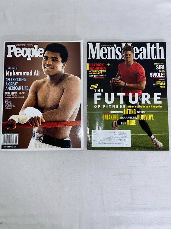 (2) Sport Hero Magazines… “People” 2016 Muhammad Ali Tribute to his LIFE & “Men’s Health” Patrick Mahomes 2021 Future of Fitness