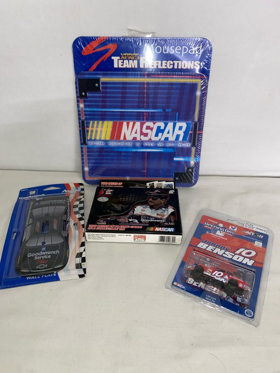 Nascar Collection (4) 2-Decks of Cards, Race Car, Light Switch Cover & Mouse Pad… NEW